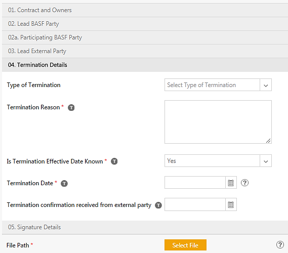 Initiate Termination - Termination Details