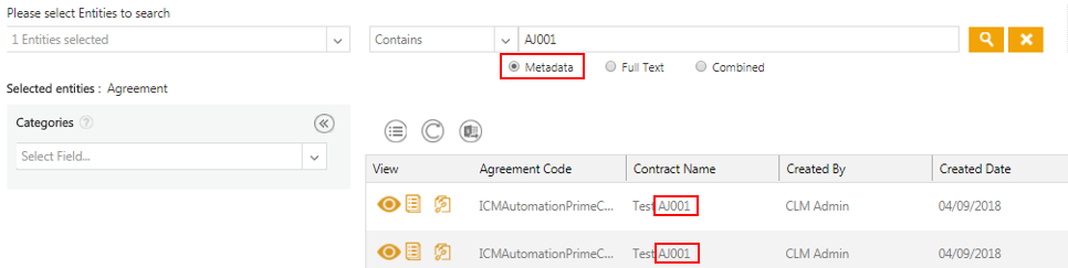 Advanced Search - Metadata radio button