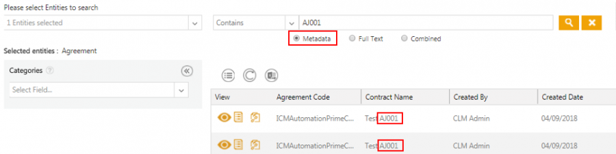 Advanced Search - Metadata radio button