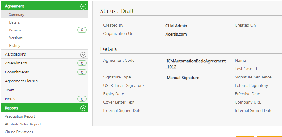 Agreement Details Page Reports