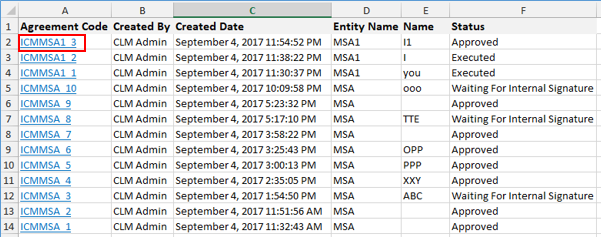 Export to Excel has link to the Entity Code