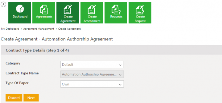 Create Agreement page