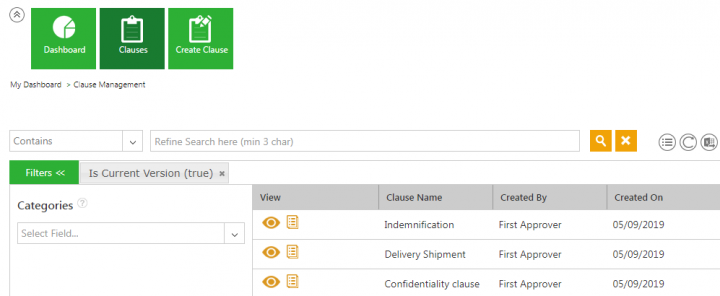 Clause Mgmt Page