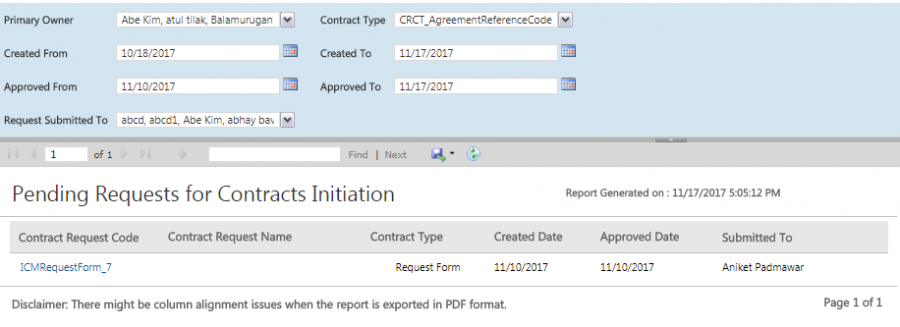 Pending Requests for Contract Initiation Report